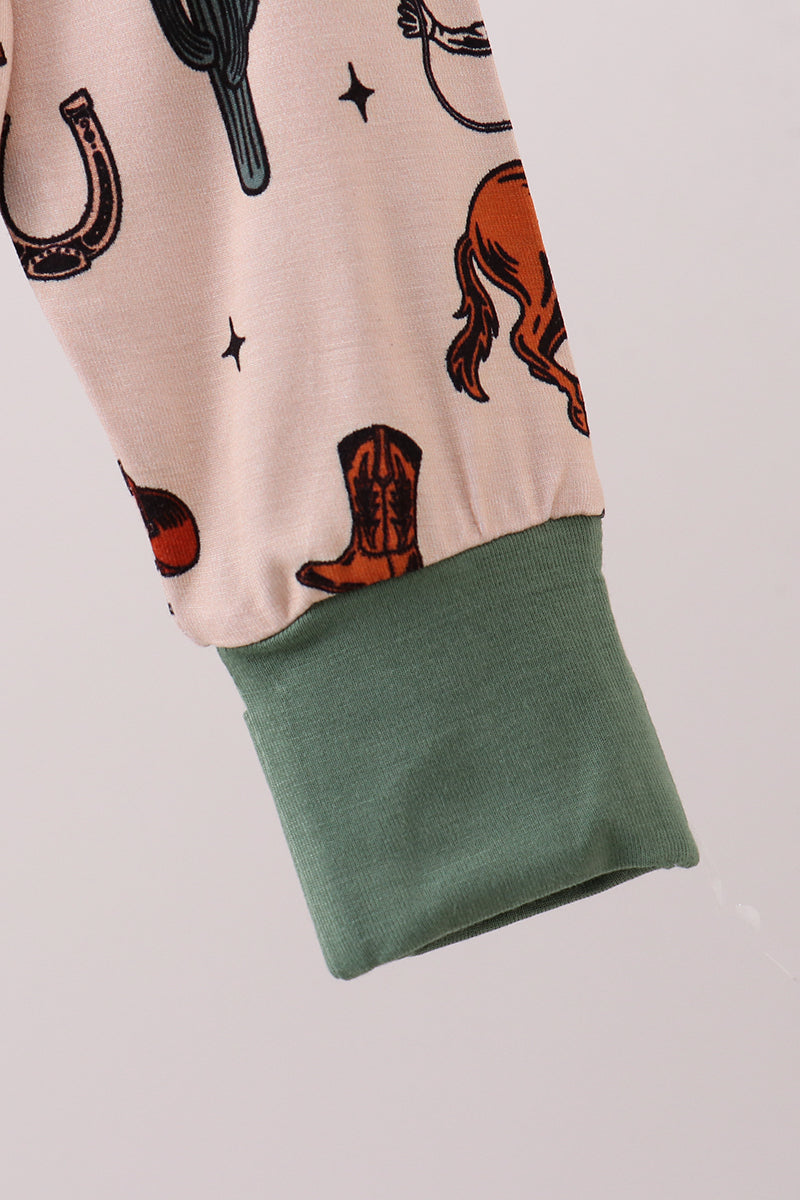 Green cowboy bamboo zipper romper