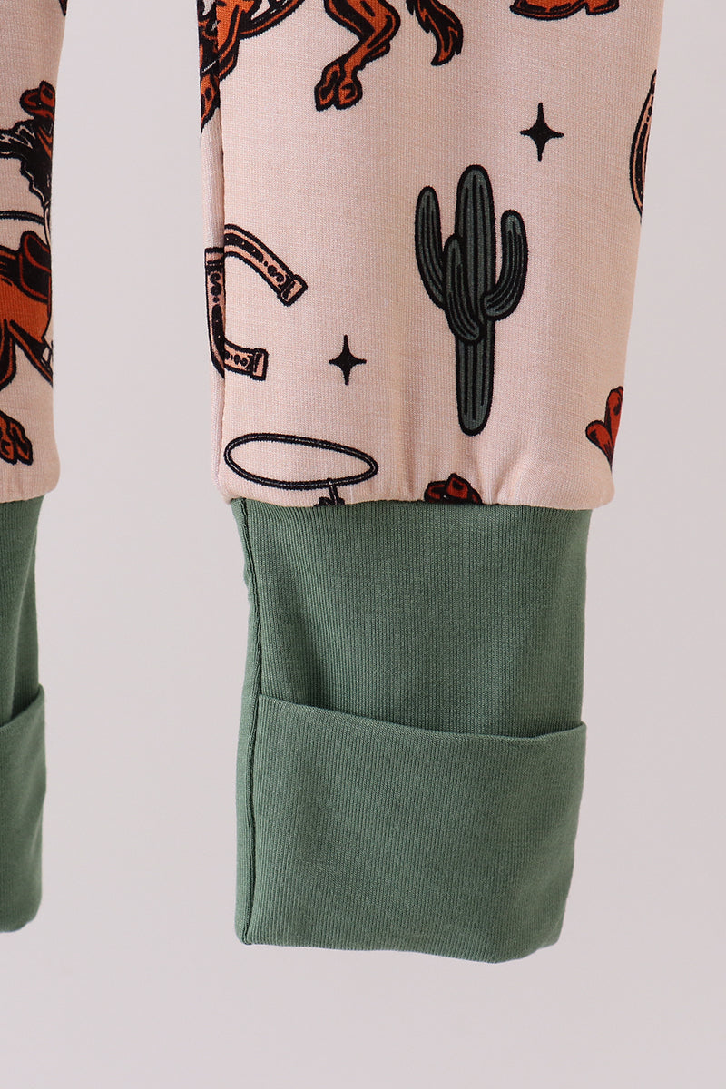 Green cowboy bamboo zipper romper