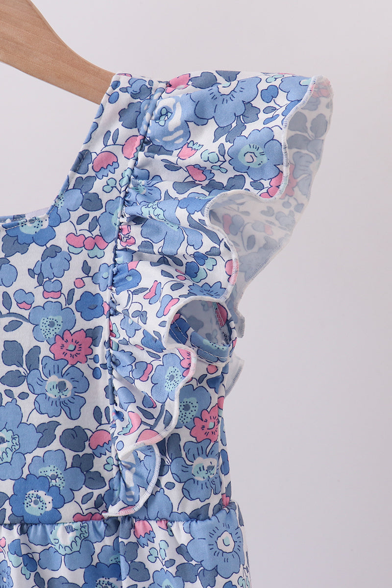Blue floral ruffle jumpsuit