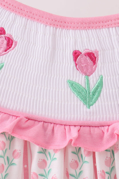 Floral tulip smocked ruffle dress