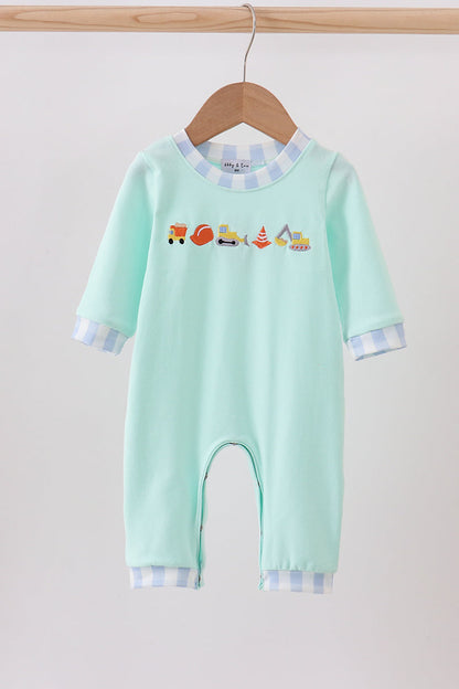 Green vehicle embroidery romper