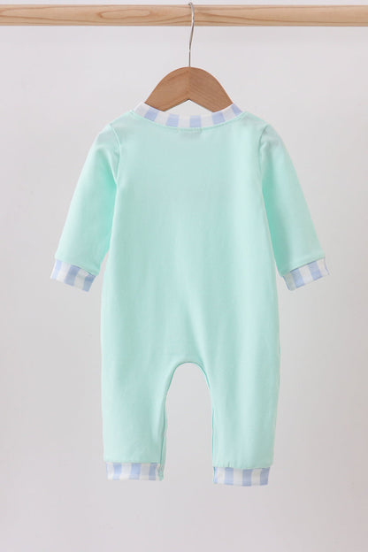 Green vehicle embroidery romper