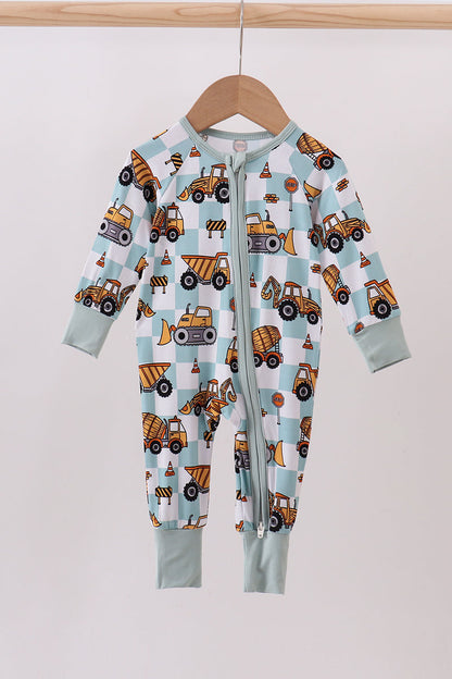 Green excavator checkered bamboo romper