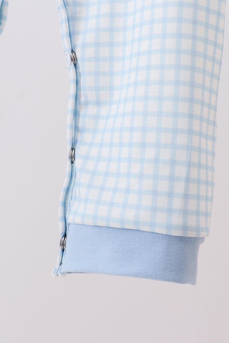 Blue animal smocked gingham romper