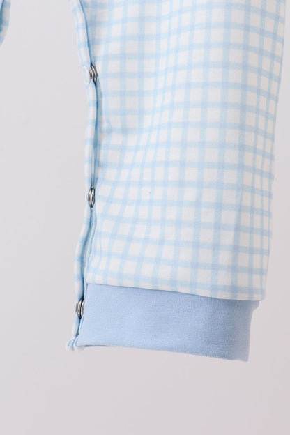 Blue animal smocked gingham romper