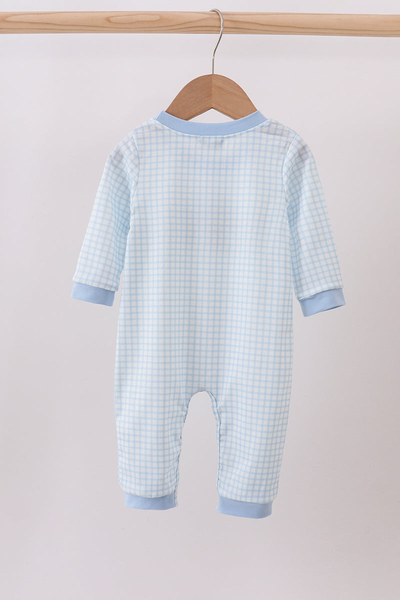 Blue animal smocked gingham romper