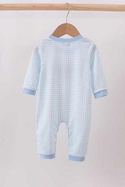 Blue animal smocked gingham romper